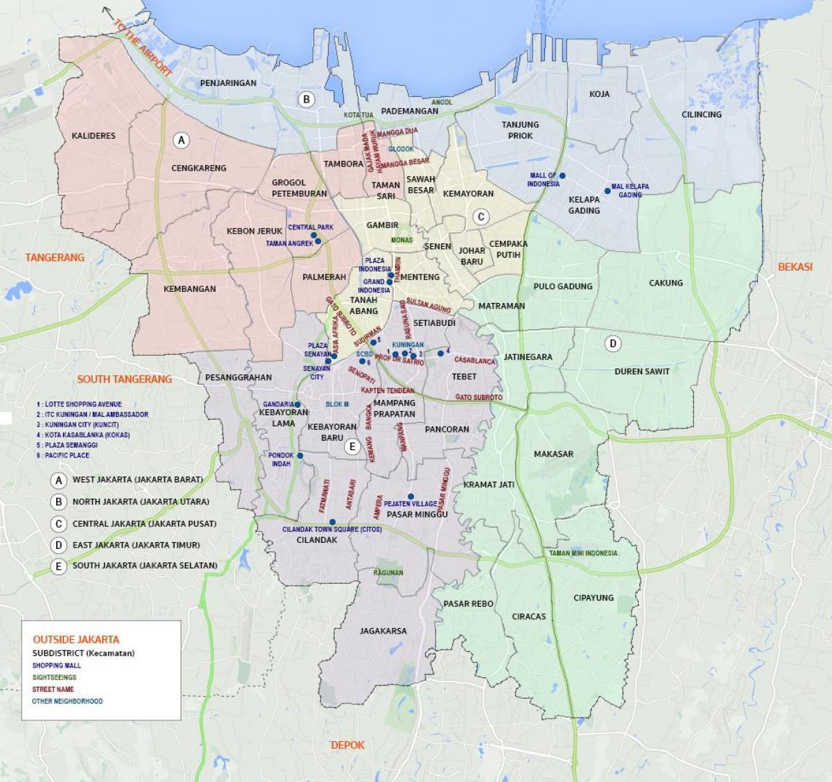 kort over det vestlige Jakartas
